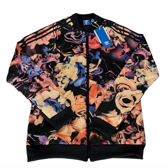 adidas Originals JRose SST Fire Floral Satin Bomber Jacket Girls XL Womens XS S